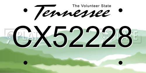 CX52228 Tennessee License Plate