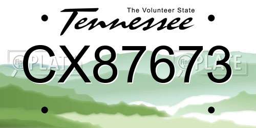 CX87673 Tennessee License Plate