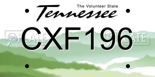 CXF196 Tennessee License Plate