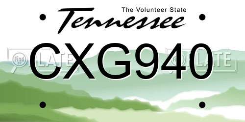 CXG940 Tennessee License Plate