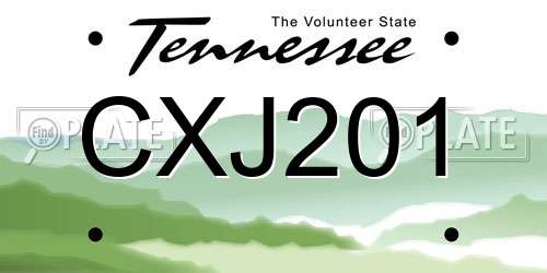 CXJ201 Tennessee License Plate