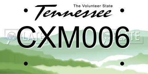 CXM006 Tennessee License Plate