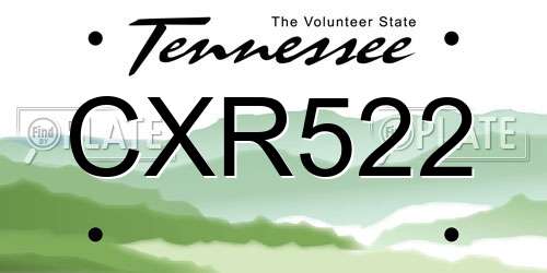 CXR522 Tennessee License Plate