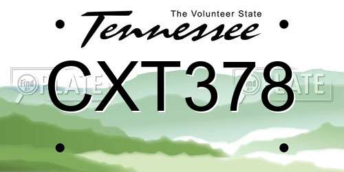 CXT378 Tennessee License Plate