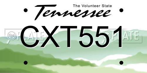 CXT551 Tennessee License Plate