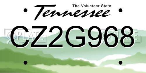 CZ2G968 Tennessee License Plate