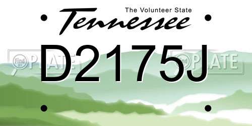 D2175J Tennessee License Plate