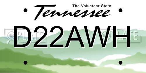 D22AWH Tennessee License Plate
