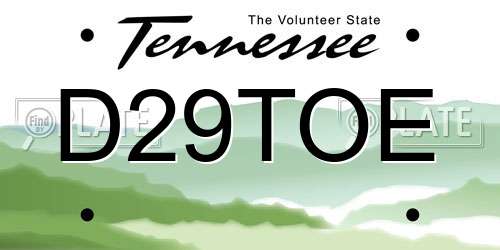 D29TOE Tennessee License Plate