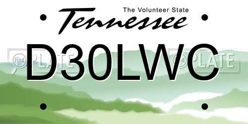 D30LWC Tennessee License Plate