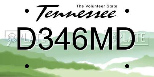 D346MD Tennessee License Plate