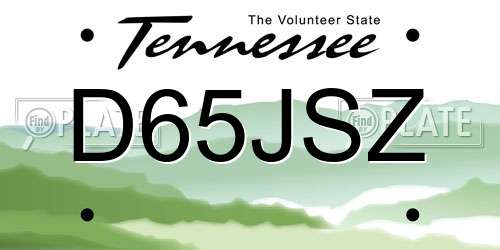 D65JSZ Tennessee License Plate