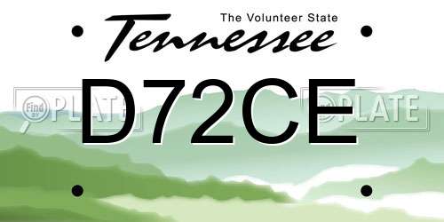 D72CE Tennessee License Plate