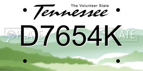 D7654K Tennessee License Plate