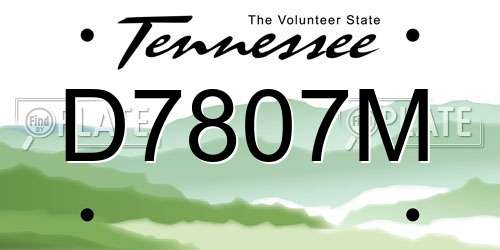 D7807M Tennessee License Plate
