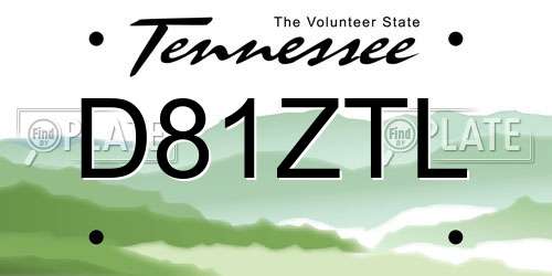 D81ZTL Tennessee License Plate