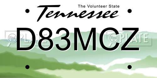 D83MCZ Tennessee License Plate