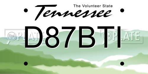 D87BTI Tennessee License Plate