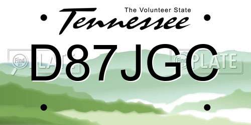 D87JGC Tennessee License Plate