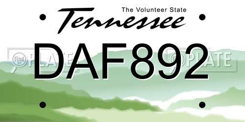DAF892 Tennessee License Plate