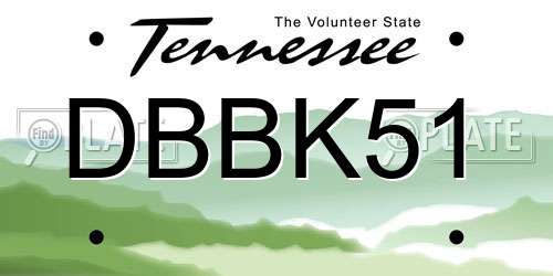 DBBK51 Tennessee License Plate