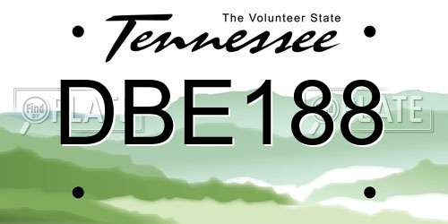 DBE188 Tennessee License Plate
