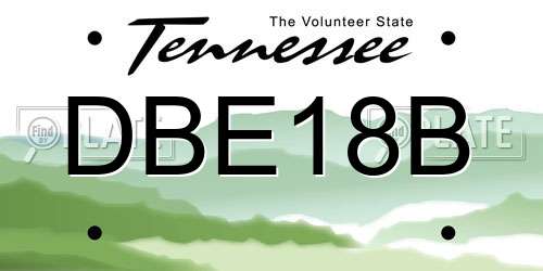 DBE18B Tennessee License Plate