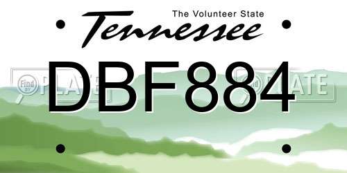 DBF884 Tennessee License Plate