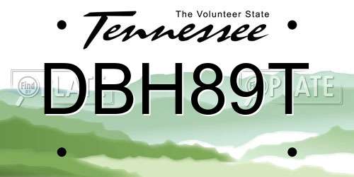 DBH89T Tennessee License Plate