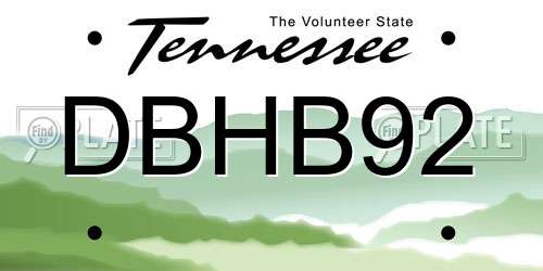 DBHB92 Tennessee License Plate