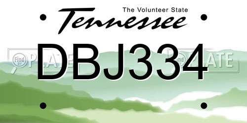 DBJ334 Tennessee License Plate