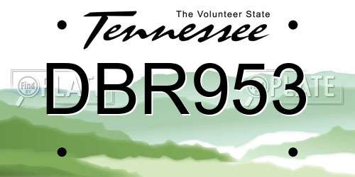 DBR953 Tennessee License Plate