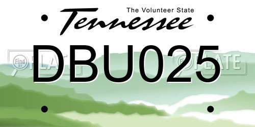 DBU025 Tennessee License Plate