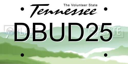 DBUD25 Tennessee License Plate
