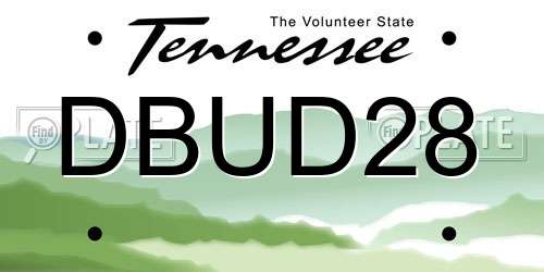 DBUD28 Tennessee License Plate