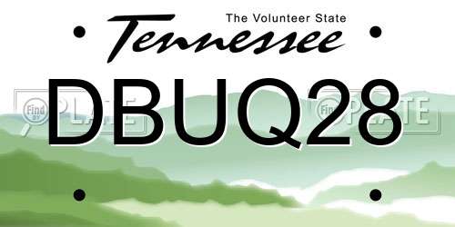 DBUQ28 Tennessee License Plate