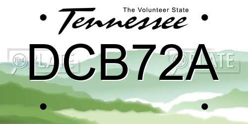 DCB72A Tennessee License Plate