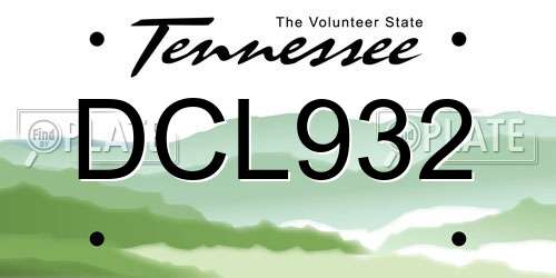 DCL932 Tennessee License Plate