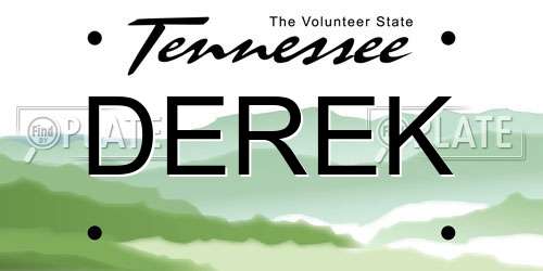 DEREK Tennessee License Plate