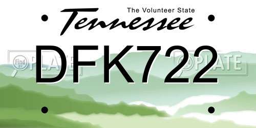 DFK722 Tennessee License Plate
