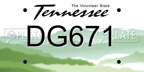 DG671 Tennessee License Plate