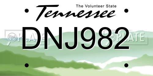 DNJ982 Tennessee License Plate