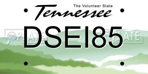 DSEI85 Tennessee License Plate