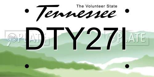 DTY27I Tennessee License Plate