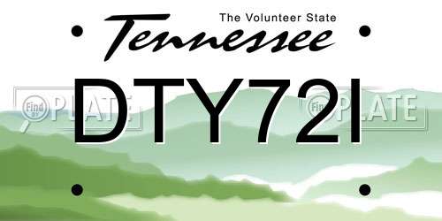 DTY72I Tennessee License Plate