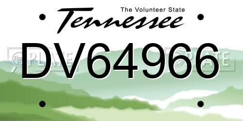 DV64966 Tennessee License Plate