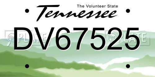 DV67525 Tennessee License Plate