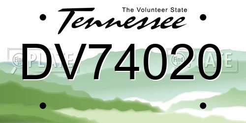DV74020 Tennessee License Plate