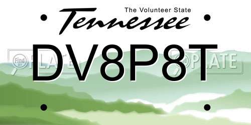 DV8P8T Tennessee License Plate