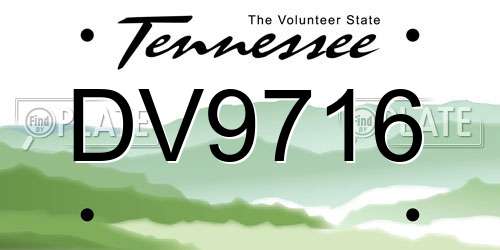 DV9716 Tennessee License Plate
